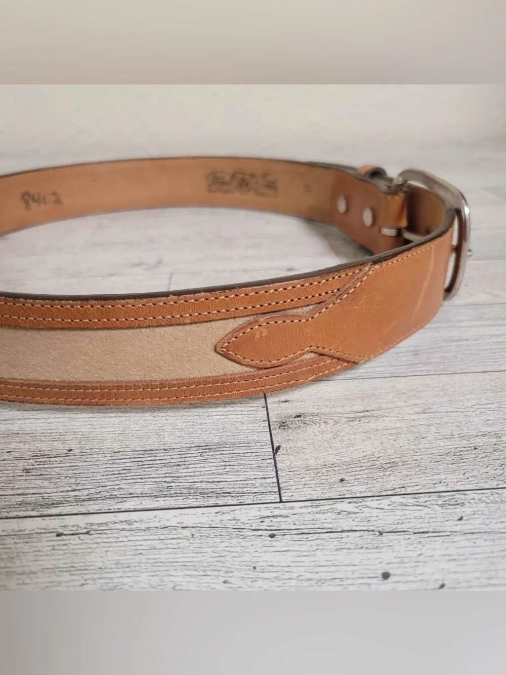 Men's Circle Y Western Brown Leather Suede Inlay Rodeo Cowboy Belt Size 34